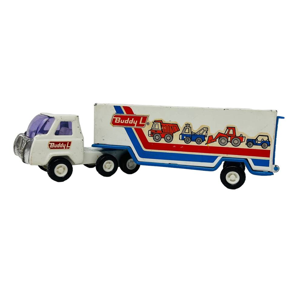 Vintage Buddy L Train Metal Truck & Trailer Blue White